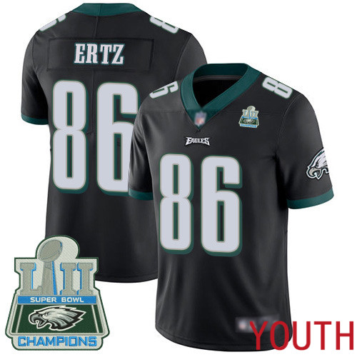 Youth Philadelphia Eagles #86 Zach Ertz Black Alternate Vapor Untouchable NFL Jersey Limited Player Super Bowl LII 100th